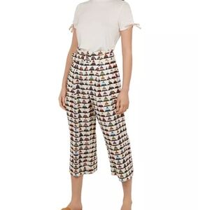 Ted Baker Boa Triangle Print Cropped Trouser Pants  Cream Multicolor Size 2